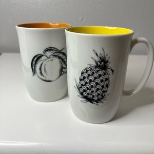 Vintage Neiman Marcus Peach & Pineapple Fruit Mugs Made in Japan